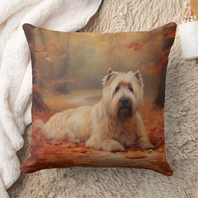 Wheaten Terrier im Herbst Leaves Inspiriert Kissen (Decke)