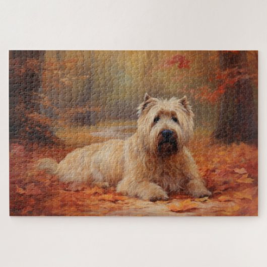 Wheaten Terrier im Herbst Leaves Inspiriert Puzzle (Horizontal)