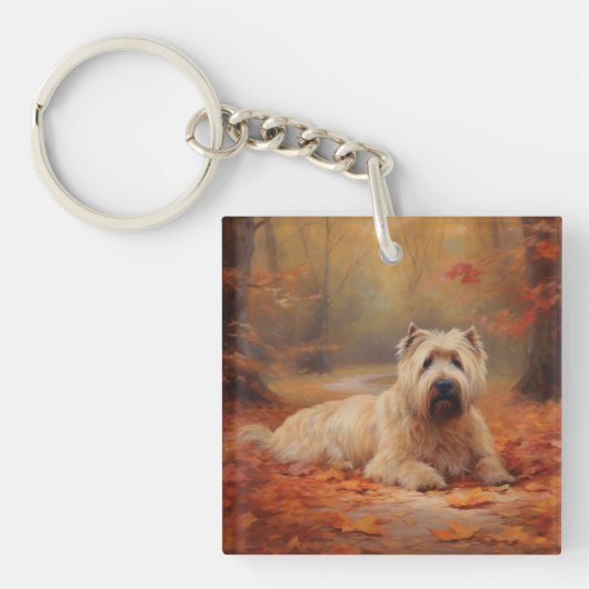 Wheaten Terrier im Herbst Leaves Inspiriert Schlüsselanhänger (Vorderseite)