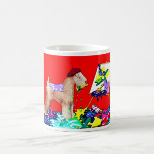 Wheaten Terrier-Künstler (rotes Bkgd) Kaffeetasse