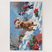 Wheaten Terrier läuft im Schnee mit Weihnachtshut Puzzle (Vertikal)