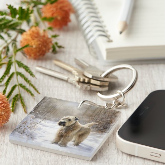 Wheaten Terrier Let It Snow Weihnachten Schlüsselanhänger (Vorderseite rechts)