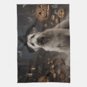 Wheaten Terrier Pumpkins Halloween Beängstigend Geschirrtuch (Vertikal)