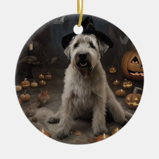 Wheaten Terrier Pumpkins Halloween Beängstigend Keramik Ornament (Vorne)