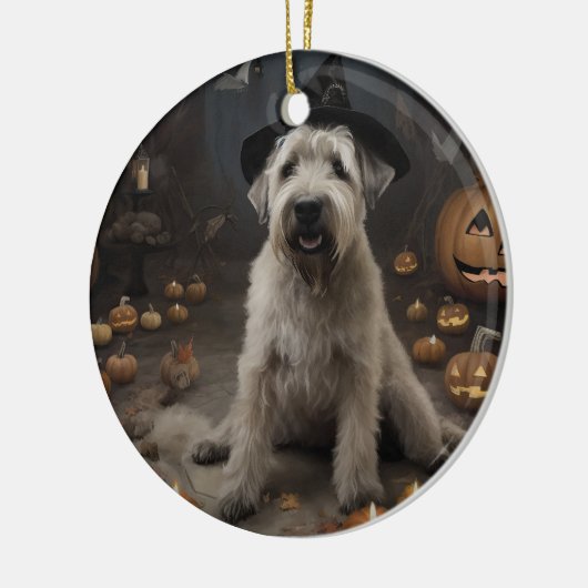 Wheaten Terrier Pumpkins Halloween Beängstigend Keramik Ornament (Links)