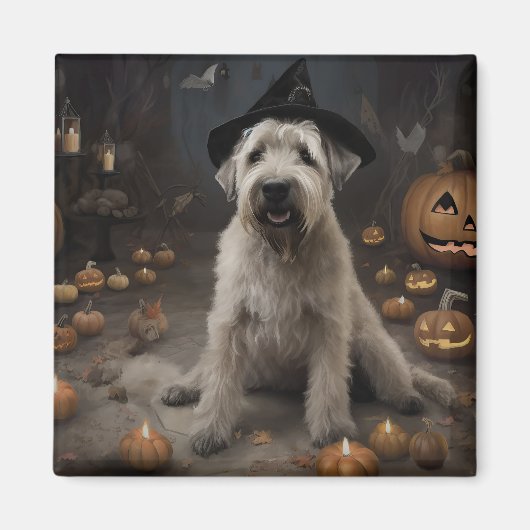 Wheaten Terrier Pumpkins Halloween Beängstigend Magnet (Vorne)