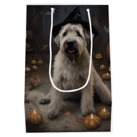 Wheaten Terrier Pumpkins Halloween Beängstigend Mittlere Geschenktüte (Rückseite)