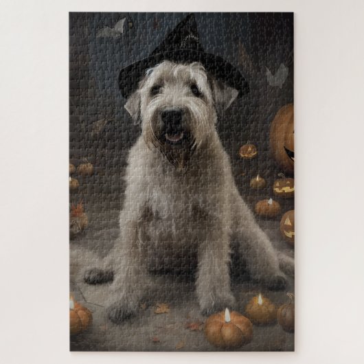 Wheaten Terrier Pumpkins Halloween Beängstigend Puzzle (Vertikal)