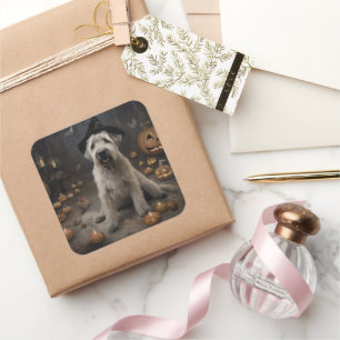 Wheaten Terrier Pumpkins Halloween Beängstigend Quadratischer Aufkleber