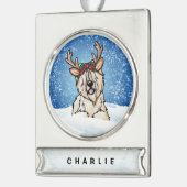 Wheaten Terrier Rentier Weihnachtsschmuck Banner-Ornament Silber (Links)