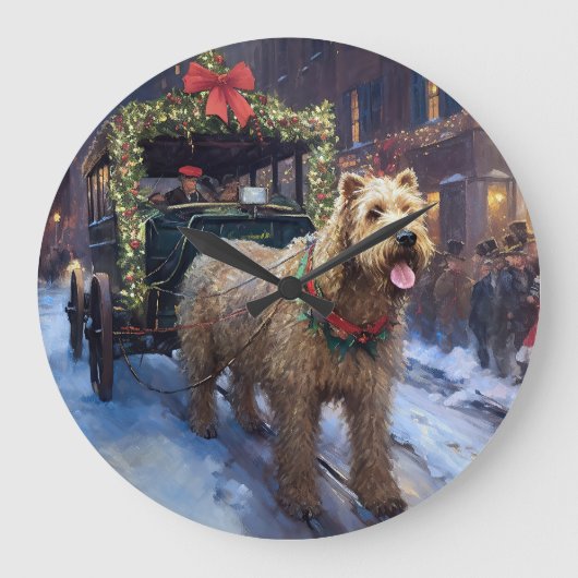 Wheaten Terrier Weihnachtssaison Große Wanduhr (Vorderseite)