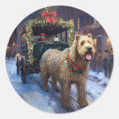 Wheaten Terrier Weihnachtssaison Runder Aufkleber (Vorderseite)