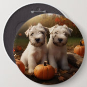 Wheaten Terrier Welpe Autumn Delight Pumpkin Button (Vorne & Hinten)