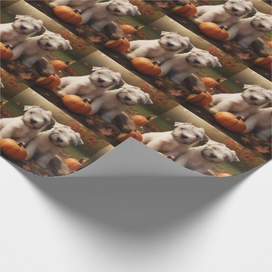 Wheaten Terrier Welpe Autumn Delight Pumpkin Geschenkpapier (Ecke)
