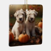 Wheaten Terrier Welpe Autumn Delight Pumpkin Keramikornament (Rechts)