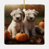 Wheaten Terrier Welpe Autumn Delight Pumpkin Keramikornament (Rückseite)