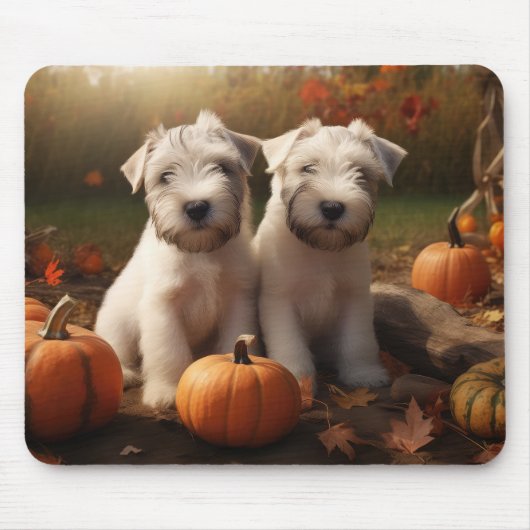 Wheaten Terrier Welpe Autumn Delight Pumpkin Mousepad (Vorne)