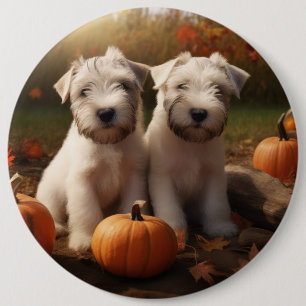 Wheaten Terrier Welpe Herbstfreude Kürbis Button