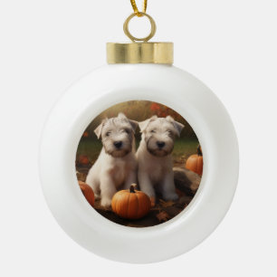 Wheaten Terrier Welpe Herbstfreude Kürbis Keramik Kugel-Ornament