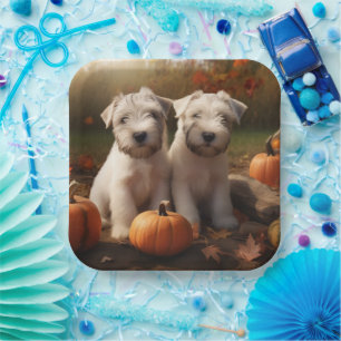 Wheaten Terrier Welpe Herbstfreude Kürbis Pappteller