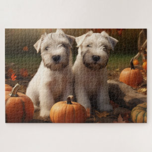 Wheaten Terrier Welpe Herbstfreude Kürbis Puzzle