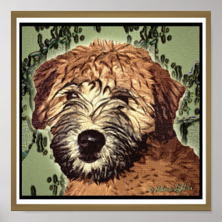 WHEATEN TERRIER: WET PUPPY (Green Bkgd) Poster
