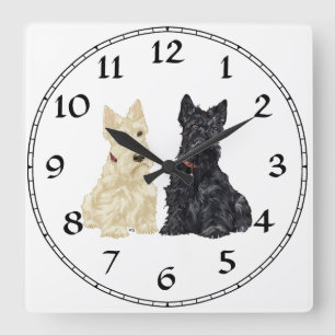 Wheaten u. schwarze schottische Terrier Quadratische Wanduhr