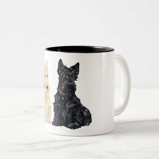 Wheaten und Black Scottish Terriers Zweifarbige Tasse (VorderseiteRechts)