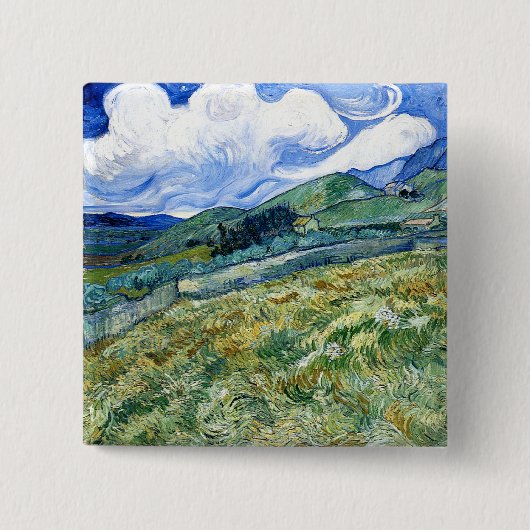 Wheatfield und Mountains, Vincent Van Gogh Button (Vorderseite)