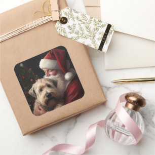 Wheaton Terrier mit Santa Claus Festive Weihnachte Quadratischer Aufkleber