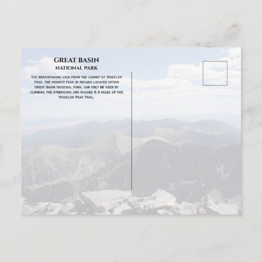 Wheeler Peak Summit View Great Basin NP, Nevada Postkarte (Rückseite)