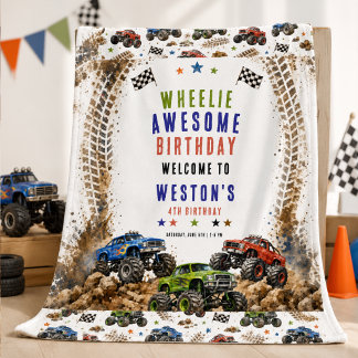 Wheelie Awesome Monster Truck 4. Geburtstag Junge Banner
