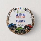 Wheelie Awesome Monster Truck 4. Geburtstag Junge Button (Vorderseite)