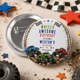 Wheelie Awesome Monster Truck 4. Geburtstag Junge Button