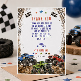 Wheelie Awesome Monster Truck 4. Geburtstag Junge Dankeskarte