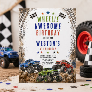 Wheelie Awesome Monster Truck 4. Geburtstag Junge Einladung