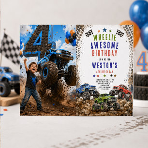 Wheelie Awesome Monster Truck 4. Geburtstag Junge Einladung