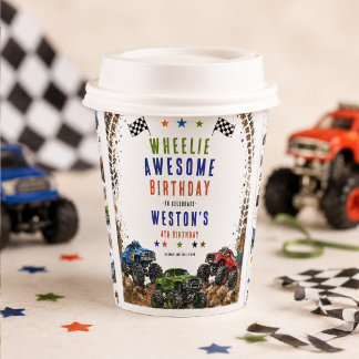 Wheelie Awesome Monster Truck zum 4. Geburtstag Pappbecher