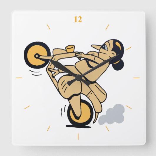 Wheelie Quadratische Wanduhr (Vorderseite)