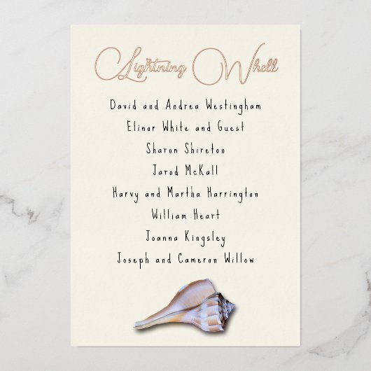 Whelk Seashell Guest List Table Name Cards Folieneinladung (Vorderseite)