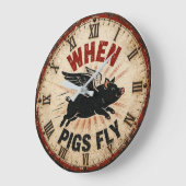 When Pigs Fly Funny Farmhouse Große Wanduhr (Winkel)
