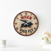 When Pigs Fly Funny Farmhouse Große Wanduhr (Zuhause)
