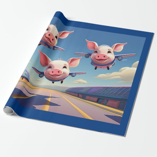When Pigs Fly Funny Winged Pigs Airplanes Geschenkpapier (Ungerollt)