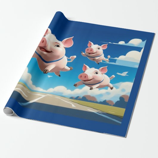 When Pigs Fly Funny Winged Pigs Geschenkpapier (Ungerollt)
