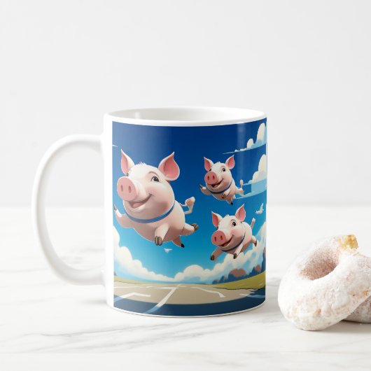 When Pigs Fly Funny Winged Pigs Kaffeetasse (Mit Donut)