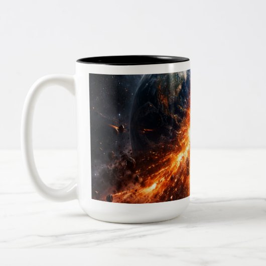 When Two Planets Collide Zweifarbige Tasse (Links)