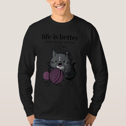 When You Are Knitting Black Tuxedo Cat yarn T-Shirt (Vorderseite)