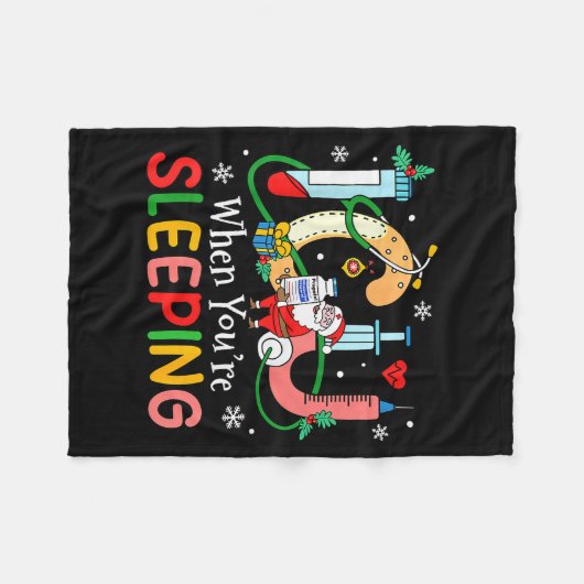 When You're Sleeng Funny Icu Nurse Christmas Fleecedecke (Vorderseite (Horizontal))