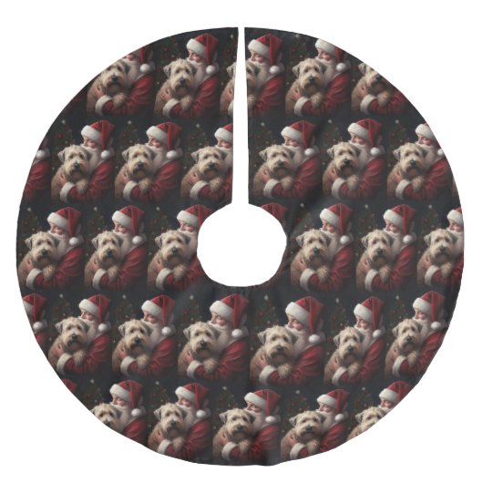 Wheon Terrier mit Weihnachtsmann Weihnachten Polyester Weihnachtsbaumdecke (Vorderseite)