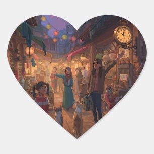 Where Cats Wander and Lanterns Glow Herz-Aufkleber